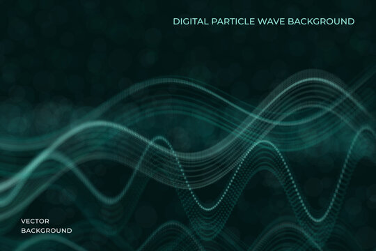 Modern abstract background with flowing digital waves and dotted surfaces forming a dynamic technological scene. Vector. Soft glow, depth effect and clean composition for business, science, artificial