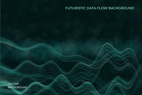 Modern abstract background with flowing digital waves and dotted surfaces forming a dynamic technological scene. Vector. Soft glow, depth effect and clean composition for business, science, artificial
