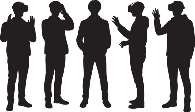 silhouette of man using virtual reality headset glasses playing VR games