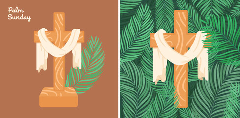 Palm Sunday poster with palm leaves and cross © Studio Mei Design