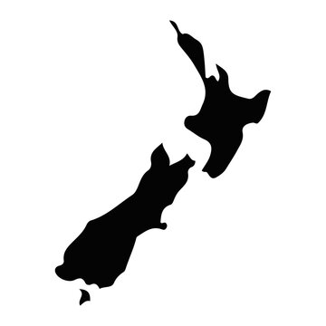 New Zealand Map Silhouette Isolated.