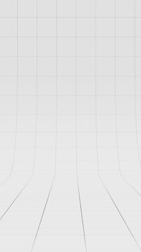 Clean minimalist white studio background with a gray 3D curved floor grid moving from right to left. Seamless loop animation for presentations, technology displays, blueprints, and product staging