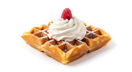 Waffle with whipped cream and raspberry