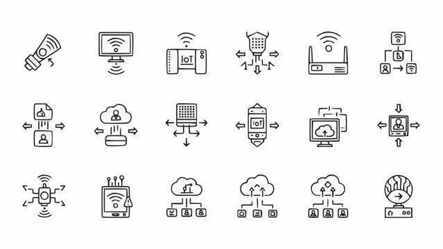Technology icons on white background.