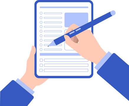 Checklist document with pen flat vector illustration, business task management and approval concept, completed to do list form isolated on white background, minimal office productivity design