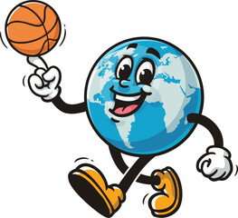 Earth mascot cartoon playing basketball © Magic Pen