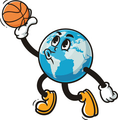 Earth mascot cartoon playing slam dunk basketball © Magic Pen