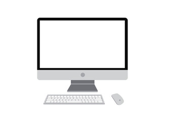 Fototapeta premium Desktop computer monitor with blank screen flat vector illustration, modern PC display mockup isolated on white background, office technology and workspace design element