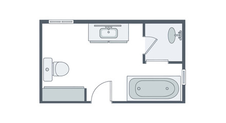 Modern Bathroom Floor Plan Layout with Toilet Bathtub Shower and Double Vanity.