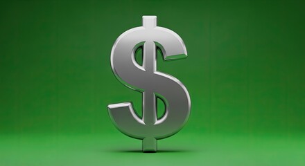 Obraz premium Shiny silver dollar sign on green background for finance concepts