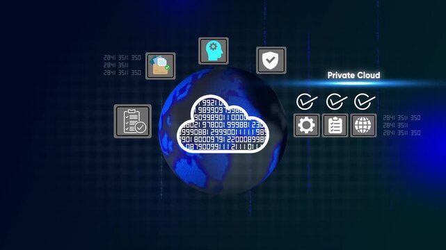 Cloud Computing Secure Data Storage Private Cloud Animation Technology Concept