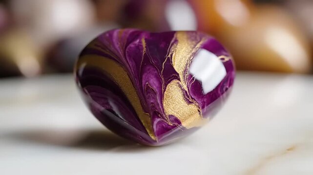 Purple Marble Stone Rotation on White Surface.