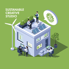 Sustainable Creative Studio 3D Illustration Office Building. © Sumirah