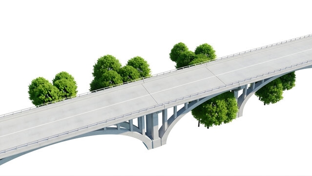 A computer generated image of a bridge with trees on a white background