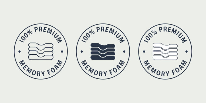 100% Premium Memory Foam Quality Badge Set with Mattress Layer Icon, Bedding Material Certification and Sleep Comfort Guarantee Labels