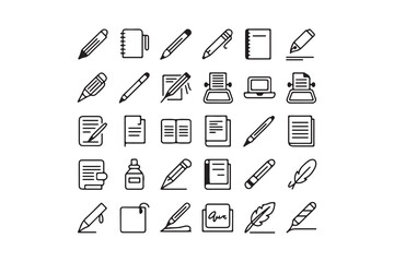 Fototapeta premium Writing and Stationery Tools Line Icons Collection