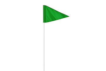 Green triangular flag on flagpole waving, marking success, achievement and goals with a transparent background