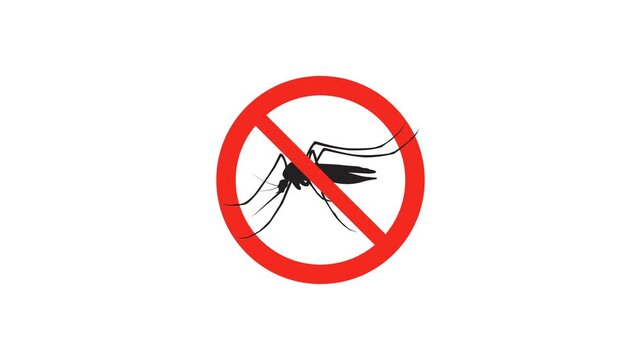 4K animation of Red Prohibition Symbol for Mosquito Control and Pest Prevention.
