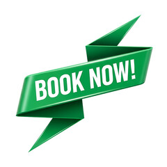 Green "Book Now" Ribbon Banner - Call to Action for Sales and Marketing