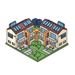 Modern Apartment Building with Solar Panels.