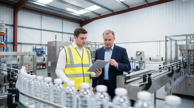 factory managers observing plastic bottle production line video