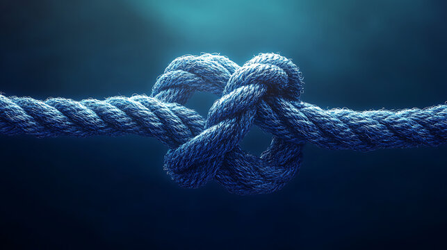 Closeup of a thick sturdy rope tied in a secure knot symbolizing trust connection and stability.