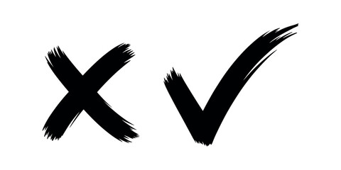 Black brush stroke checkmark and x on white background © Tania