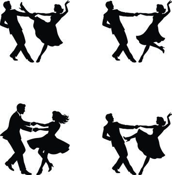 Vintage Swing Dance Couples Silhouette Collection Retro Rock And Roll Dancers Vector Graphic