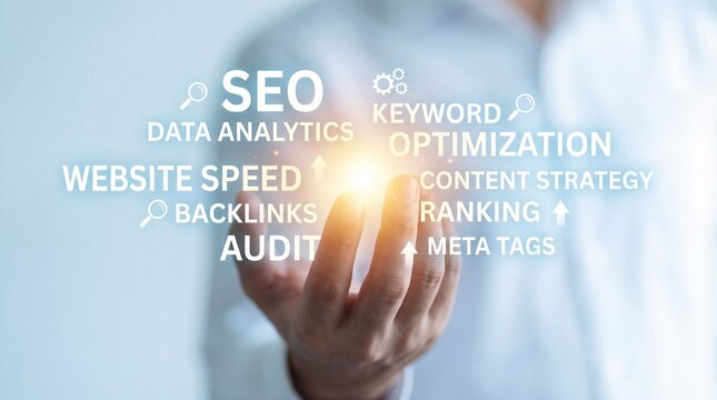 Digital marketing strategy with SEO and keyword optimization concepts visualized