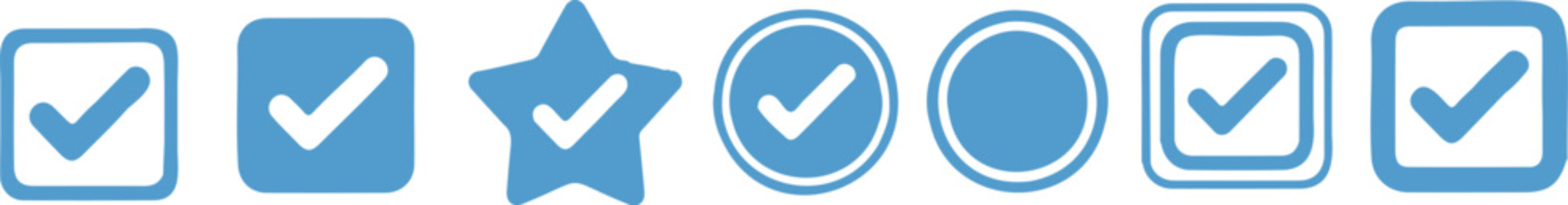 Checkmark icon. Blue check mark vector set. Checked checkbox sign. Approved symbol. Isolated v checkmark icon.
