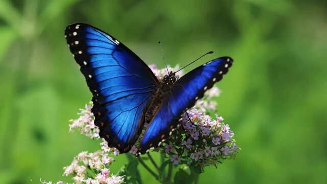 Morpho Butterfly Slow Wing Flap on Pink Flowers - Serene 8s Nature Loop