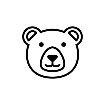 Bear head and face outline. Cute bear head line icon, outline grizzly or teddy bear face. Vector illustration on white background.