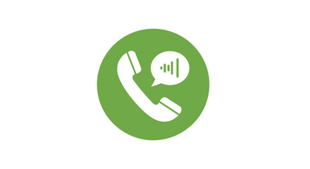 Voice call icon with a white telephone handset and sound waves inside a green circle.