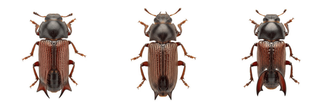 Set of Bark Beetles (Ips typographus) Isolated on White Background - Forest Pests