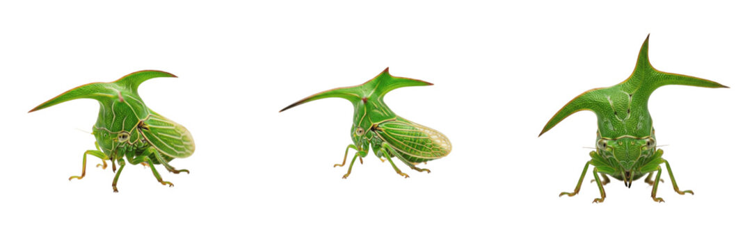 Buffalo Treehopper Stictocephala  bisonia Isolated on White Background - Set of 3 Angles