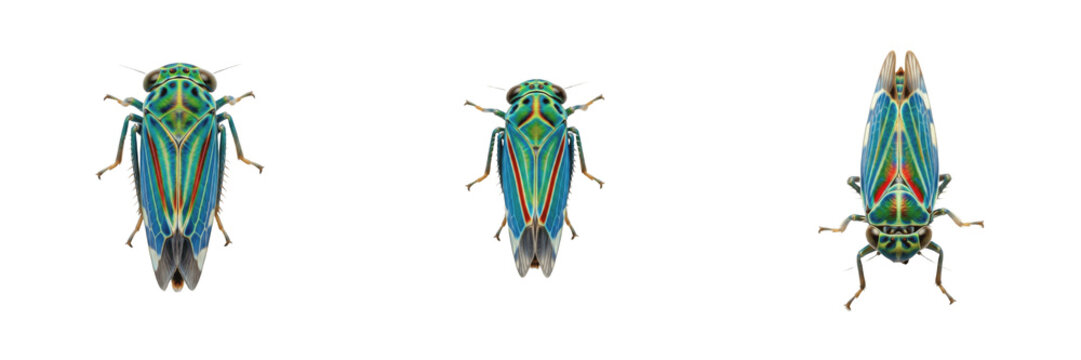 Set of Blue-green Leafhoppers (Graphocephala) Isolated on White Background
