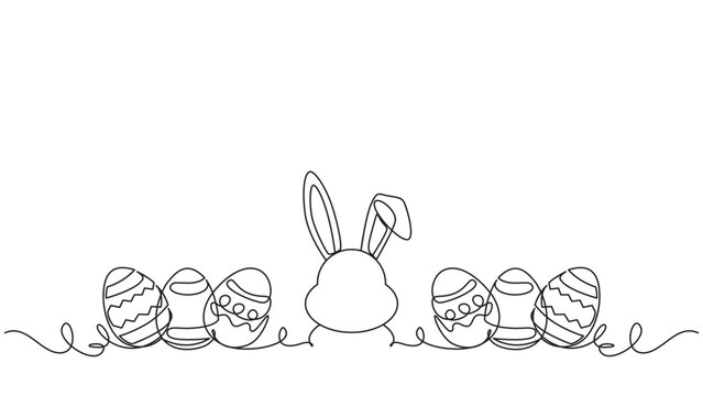 Easter Bunny and Decorated Eggs Line Art Border - Minimalist Festive Design
