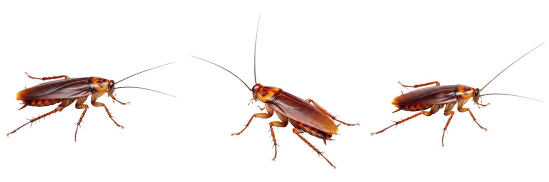 Set of brown cockroaches isolated on white background