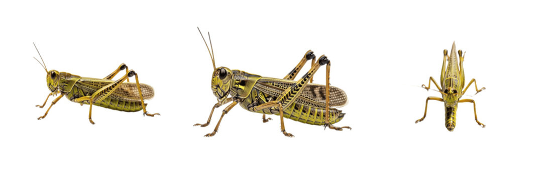Grasshopper (Anacridium aegyptium Isolated on White Background - Set of 3 Angles
