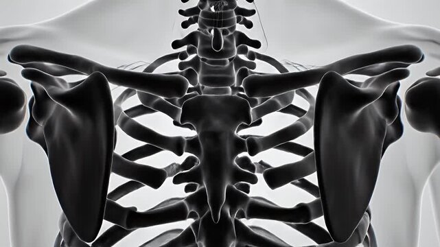 Human Lumbar Spine Anatomy Medical Animation with Green Energy Burst and Rib Cage Overlay