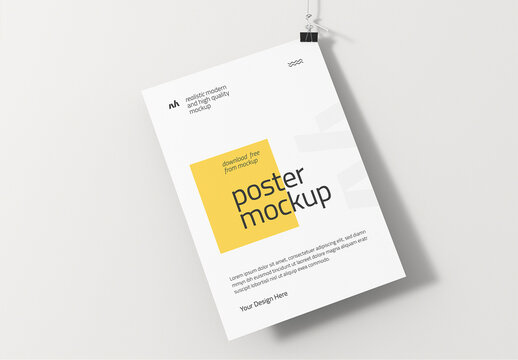 Hanging Wall Poster Mockup with Clip