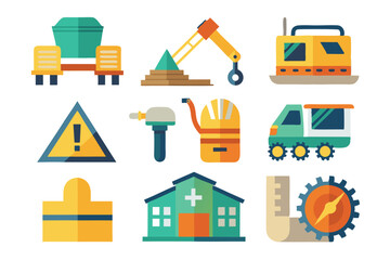 Fototapeta premium construction icons flat set vector on white background