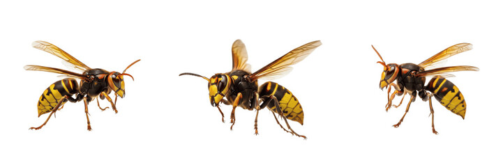 Set of Three European Hornets Isolated on White Background - High-Detail Macro Predator Insect Collection © Ibrar