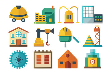 Fototapeta premium construction icons flat set vector on white background