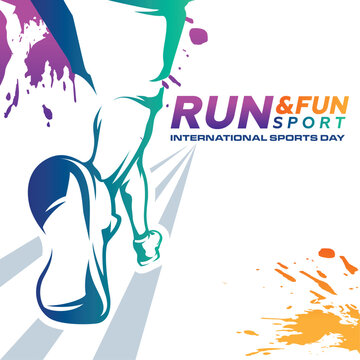 RUN Sports Day Background Vector. International Sports Day Illustration. Graphic Design for the decoration of gift certificates, banners, and flyer