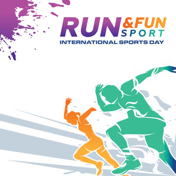 RUN Sports Day Background Vector. International Sports Day Illustration. Graphic Design for the decoration of gift certificates, banners, and flyer