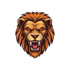 Obraz premium Illustration of an angry lion's head with red eyes and open mouth on a white background