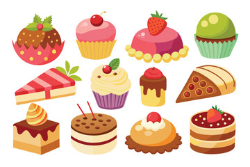 cakes and sweets set vector on white background