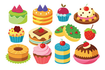 cakes and sweets set vector on white background