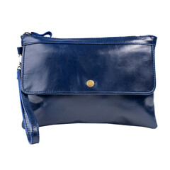 Blue leather handbag isolated on white background, perfect for leather product catalog design